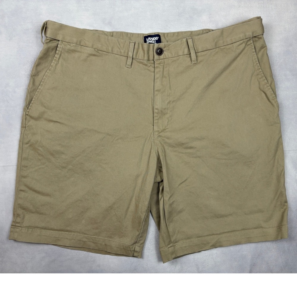 Lands End Mens 42 Traditional Fit Chino Shorts Khaki Tan Stretch 506931